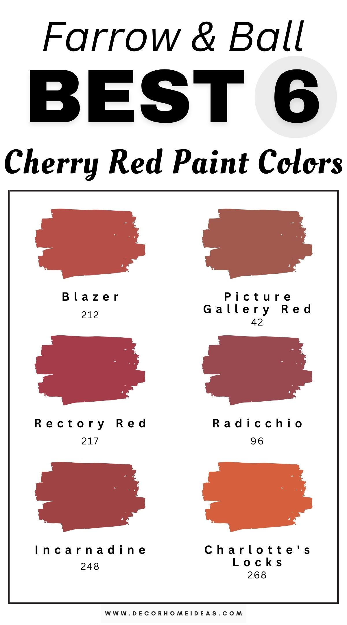 Explore 6 bold cherry red paint colors from Farrow & Ball that make a striking statement in any room. These vibrant shades of cherry red are perfect for creating a dramatic focal point, whether in kitchens, dining areas, or accent walls, adding warmth and excitement to your space. Known for their depth and richness, these Farrow & Ball cherry red hues are designer-approved and ideal for enhancing both modern and traditional decor styles. Transform your home with these bold cherry red paint colors for a lively and inviting atmosphere that truly stands out.